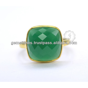 Gold Plated Green Onyx Bezel Jewelry Rings Wholesale Gemstone Rings Supplier